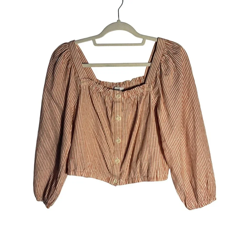 Madewell Striped Cotton Button-Up Puff Sleeve Blouse With Square Neckline - Picture 4 of 10